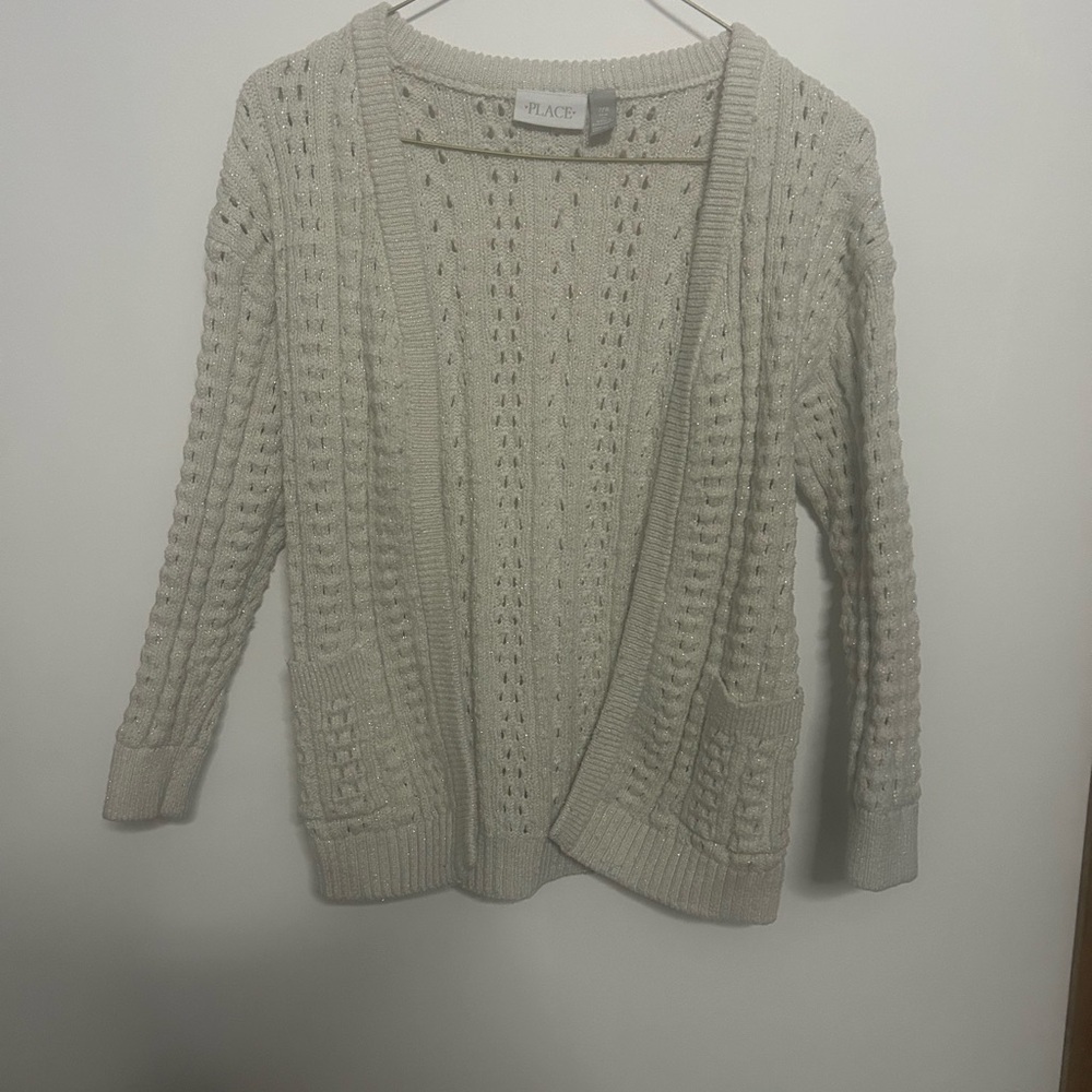 The Children's Place Cream Knit Sweater With Silver Threading